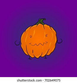 Funny pumpkin on orange background . Cartoon vegetables.Vector illustration