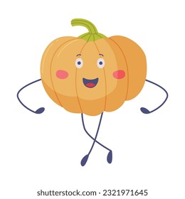 Funny Pumpkin with Red Cheeks Dancing Moving Legs and Arms Vector Illustration