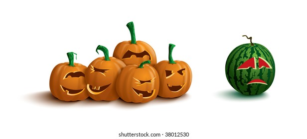 funny pumpkin and sad watermelon