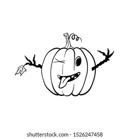  funny pumpkin shows tongue. hand drawn. isolated on white.
