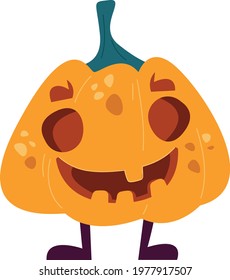 Funny pumpkin with a smile and legs. Halloween character. Vector illustration in cartoon children s style. Isolated funny clipart on a white background. Cute print