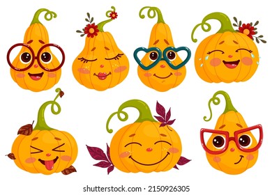 Funny pumpkins.Set of autumn characters.Cartoon vector graphics.