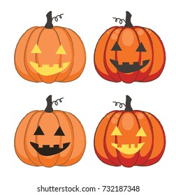 Funny pumpkins to Halloween, isolated on white background, vector illustration