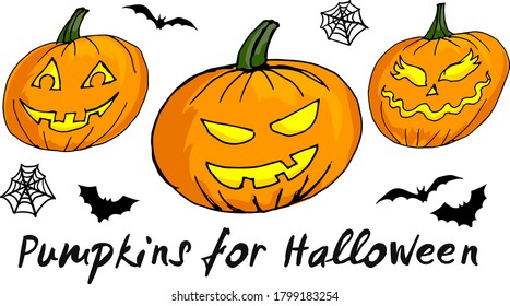 Funny pumpkins for Halloween. Vector design elements.