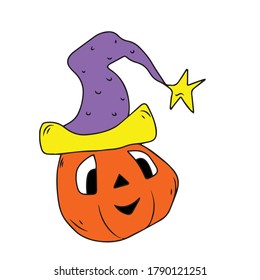 Funny pumpkins in a hat .Vector design for banners and postcards for Halloween