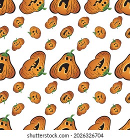 Funny pumpkins on a white background. Seamless pattern. Halloween print.