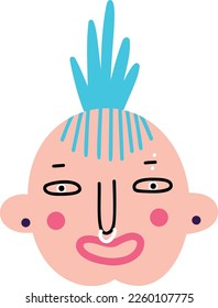 funny punk with bizarre hair and Ugly face vector illustration