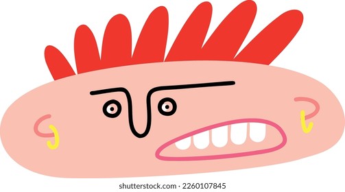funny punk with bizarre hair and Ugly face vector illustration