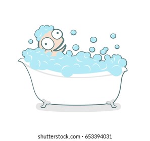 funny puppet in bathtub
