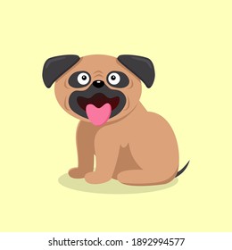 Funny puppy, Beautiful cute pug dog isolate on yellow background, vector illustration design for fashion graphics, t shirts, prints, posters, stickers - Flat Vector illustration

