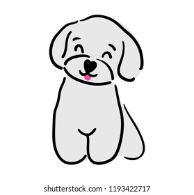 Funny puppy breed Maltese  Smiling dog  Illustration for children 