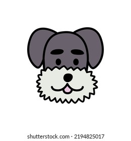 Funny puppy cartoon character doodle. Cute dog of schnauzer breed line art. Nice happy pet isolated on white background. Hand drawn vector illustration in cartoon style.