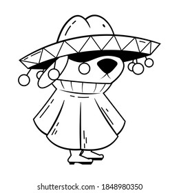 Funny Puppy Cartoon Characters wearing sombrero Hat and mexican poncho, best for coloring book of children with wild west themes