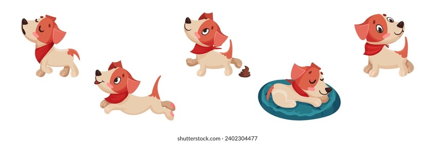 Funny Puppy Dog Character Engaged in Different Activity Vector Set