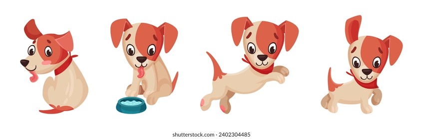 Funny Puppy Dog Character Engaged in Different Activity Vector Set