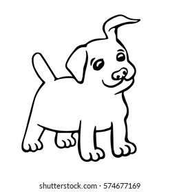 Funny Puppy Dog Isolated Vector Illustration. Cute Cartoon Fur Character. Contour Freehand Digital Drawing. Cheerful Pet for Web Icons and Shirt.  