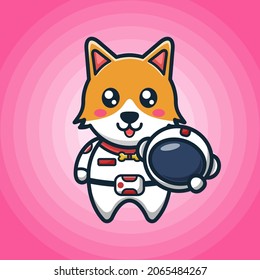 Funny puppy dog wearing astronaut uniform. Cute puppy dog astronaut design. Flat outlined design.