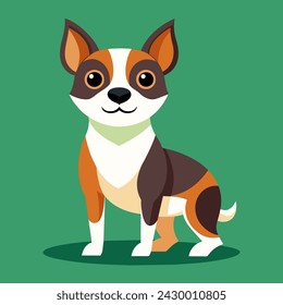 Funny puppy on green background. Unusual dog. Dog standing in flat design. Cartoon dog. vector illustration. Portrait of a dog.