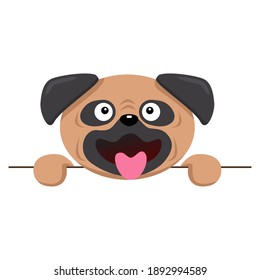 Gracioso cachorro se pega sobre la pared, caricatura de la cara del perro, ilustración vectorial