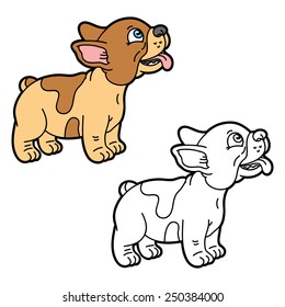 funny puppy. Vector illustration coloring page of happy cartoon puppy for children and scrap book
