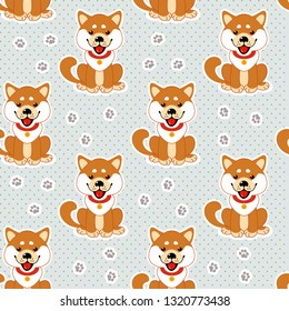 Funny puppy. Vector seamless pattern for fabric, wallpaper, wrapping paper, for kids.