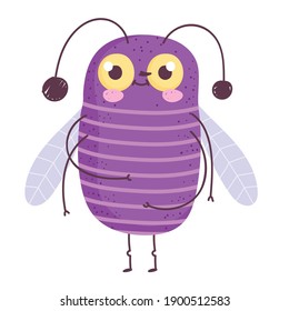 funny purple bug icon cartoon in isolated style vector illustration