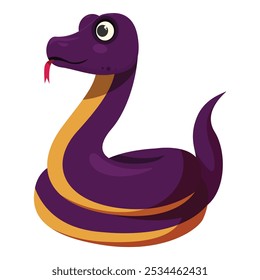 Cobra de desenho animado roxo engraçado com olhos grandes esticando a língua