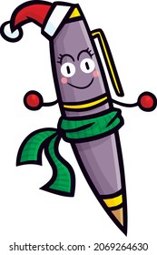 Funny purple christmas pen cartoon illustration
