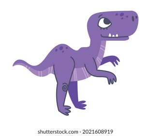 Funny Purple Dinosaur as Cute Prehistoric Creature and Comic Jurassic Predator Vector Illustration