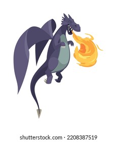 Funny purple fire breathing dragon cartoon vector illustration