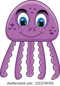 Funny purple jellyfish cartoon vector illustration