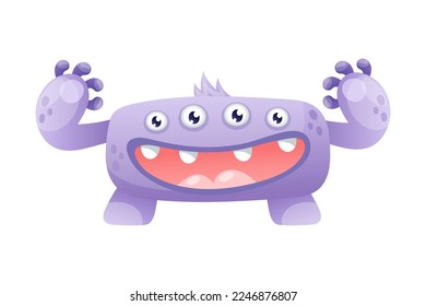 Funny Purple Monster with Many Eyes and Open Mouth Vector Illustration