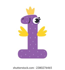 Funny Purple Number One or Numeral with Eye Vector Illustration