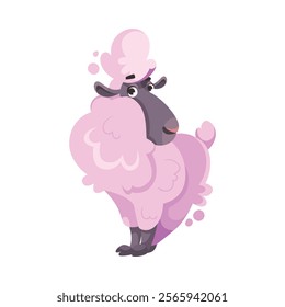 Funny Purple Sheep Farm Character with Wooly Body and Hoof Vector Illustration