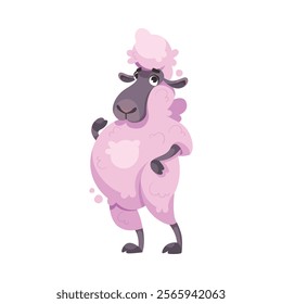 Funny Purple Sheep Farm Character with Wooly Body and Hoof Vector Illustration