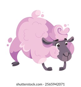 Funny Purple Sheep Farm Character with Wooly Body and Hoof Vector Illustration