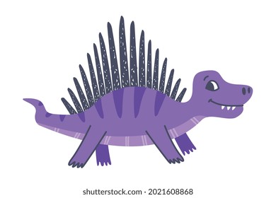 Funny Purple Spiked Dinosaur as Cute Prehistoric Creature and Comic Jurassic Predator Vector Illustration