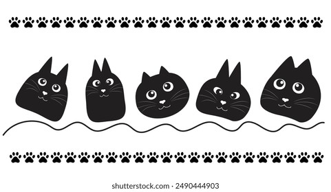 Funny pussycats cartoon set, cat floating heads