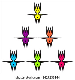 funny pyramid of colored stylized men