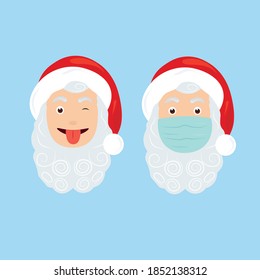 Funny and quarantine santa. Santa claus set 2020