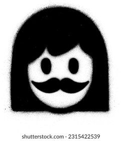 funny queer icon of a girl with a mustache in black over white