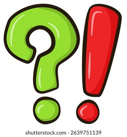 Funny Question and Exclamation Marks Cartoon Illustration