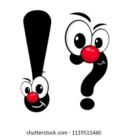 funny question mark and exclamation mark with eyes and nose.cartoon style 