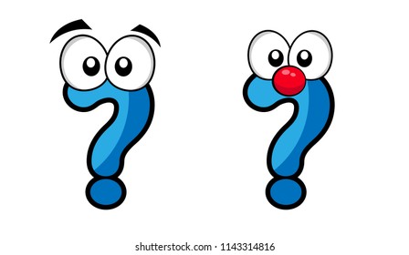 funny question mark with eyes,nose and mouth.cartoon style. blue question mark isolated on white background. designed for childern.
