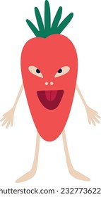 Funny quirky charming Carrot with a cute face. Carrot character. Illustration in a modern drawn childish style