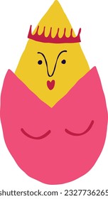Funny quirky haughty egg-the queen in the crown. A groovy funky character for Easter