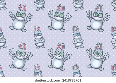 funny rabbit animal character seamless pattern vector illustration