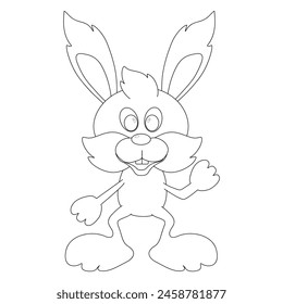 Funny rabbit. Black outline on white background. Cartoon vector illustration for coloring book.