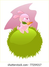 Funny rabbit with a carrot in his hands