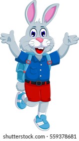 funny rabbit cartoon going to school